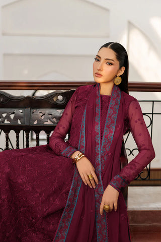Embroidered Chiffon 3-Piece Suit | Dyed Raw Silk Trouser & Dupatta