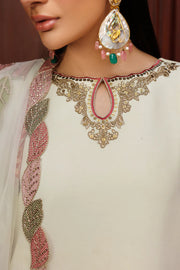 Plain Chiffon Suit | Embroidered Sleeves, Organza Dupatta & Raw Silk Trouser