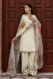 Plain Chiffon Suit | Embroidered Sleeves, Organza Dupatta & Raw Silk Trouser