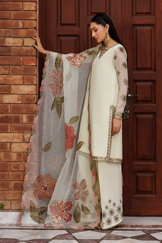 Plain Chiffon Suit | Embroidered Sleeves, Organza Dupatta & Raw Silk Trouser
