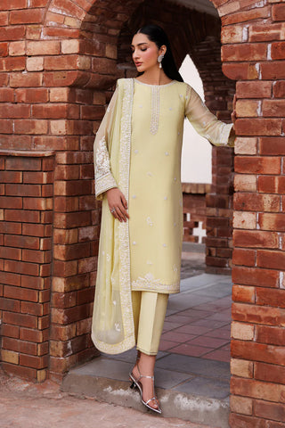 Hand Embellished Embroidered Chiffon Suit | Raw Silk Trouser & Dupatta