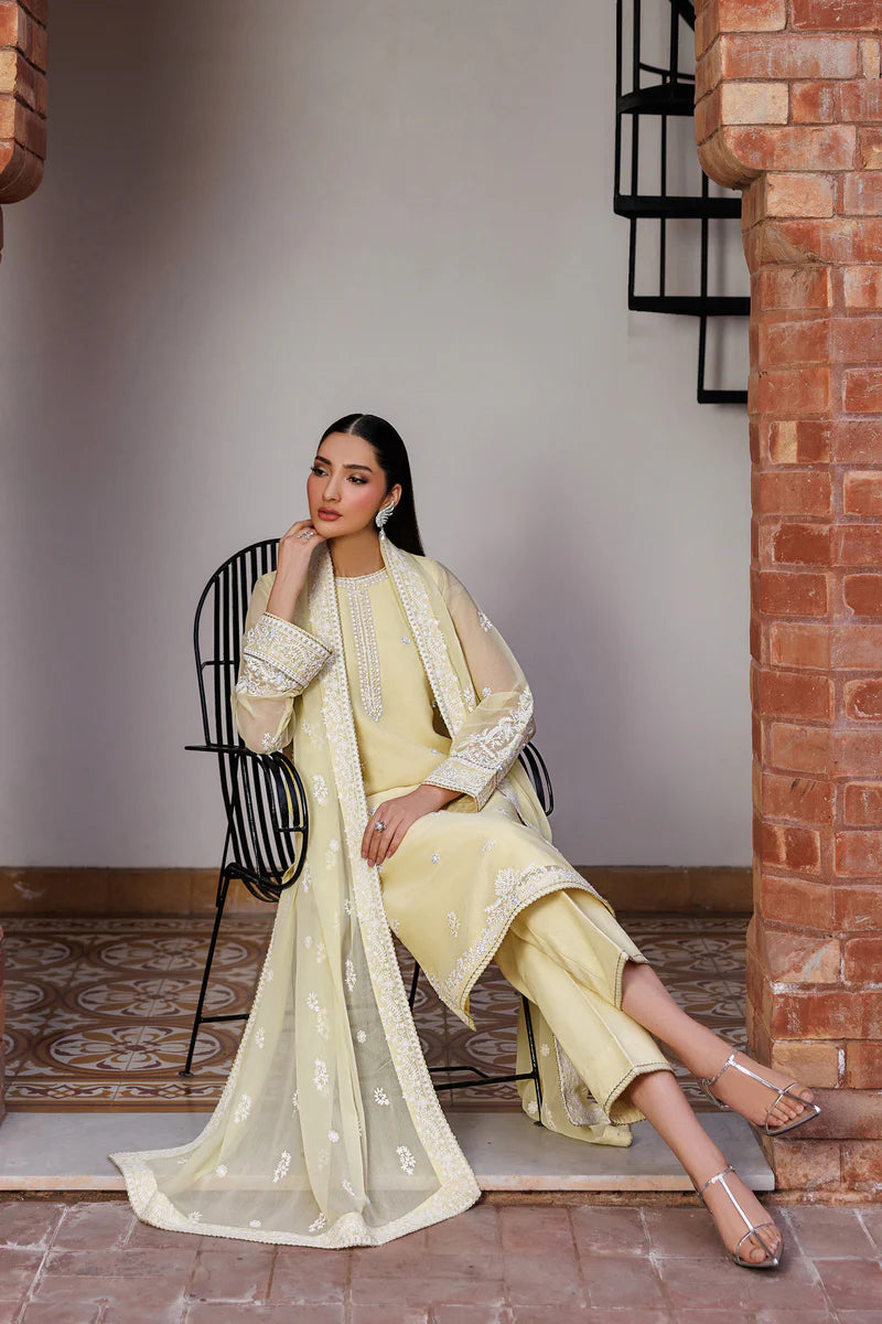 Hand Embellished Embroidered Chiffon Suit | Raw Silk Trouser & Dupatta