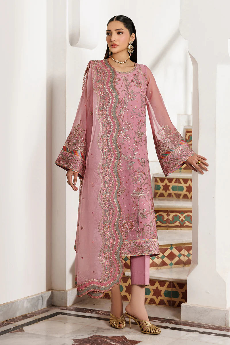 Sequins Embroidered Chiffon 3-Panel Suit | Organza Dupatta & Raw Silk Trouser