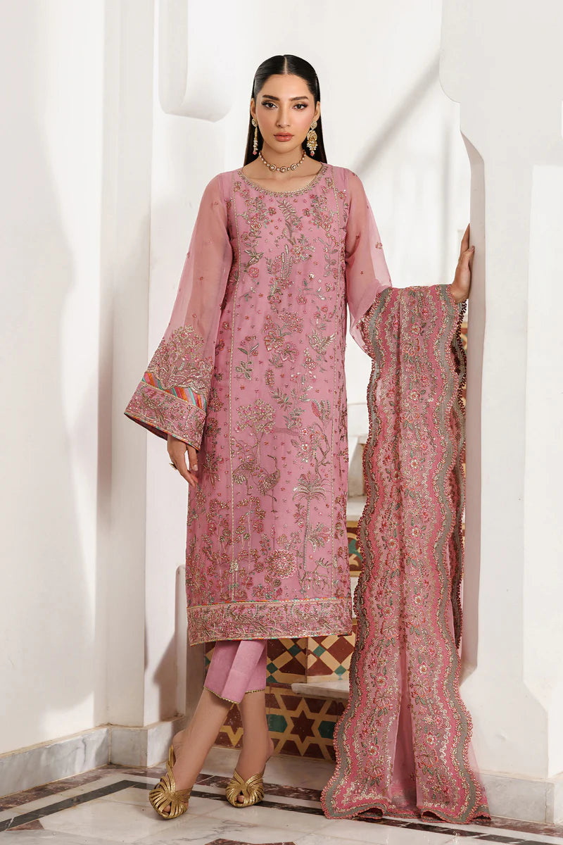 Sequins Embroidered Chiffon 3-Panel Suit | Organza Dupatta & Raw Silk Trouser