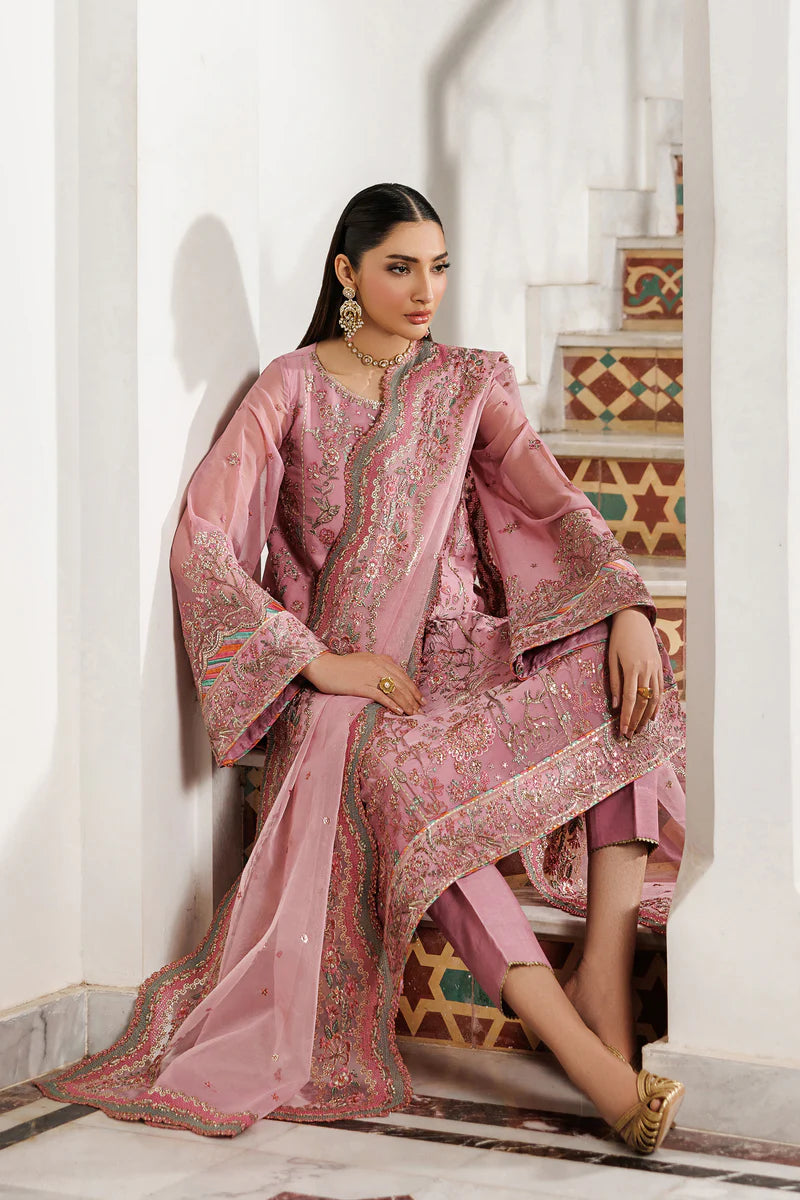 Sequins Embroidered Chiffon 3-Panel Suit | Organza Dupatta & Raw Silk Trouser