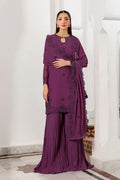 Bori Embroidered Chiffon 3-Piece Suit with Dyed Raw Silk Trouser, Embroidered Dupatta, Neckline & Sleeves Lace