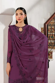 Bori Embroidered Chiffon 3-Piece Suit with Dyed Raw Silk Trouser, Embroidered Dupatta, Neckline & Sleeves Lace