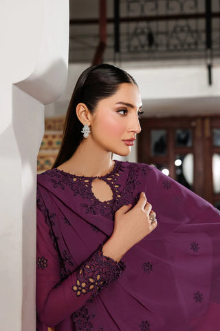 Bori Embroidered Chiffon 3-Piece Suit with Dyed Raw Silk Trouser, Embroidered Dupatta, Neckline & Sleeves Lace