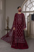 Embroidered Chiffon 3-Piece Suit with Organza Border & Chiffon Dupatta