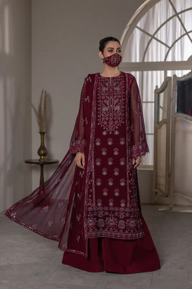Embroidered Chiffon 3-Piece Suit with Organza Border & Chiffon Dupatta