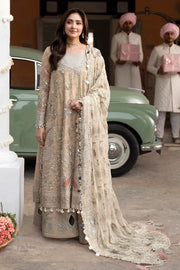 Luxury Embroidered Printed Chiffon Formal Suit with Hand Embellishments