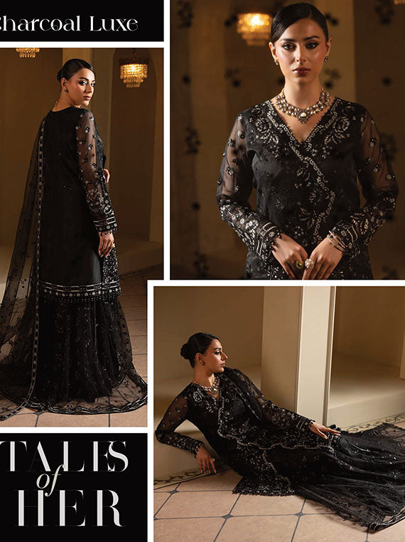 Aashnai By Lavish Luxury Chiffon Collection 2025 (ASH-01 Charcoal Luxe)