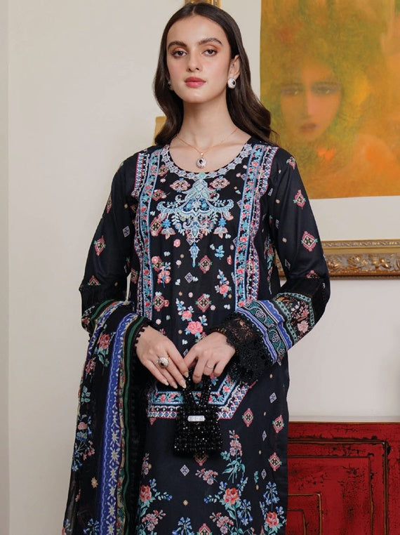 Meerak Summer wine Lawn Collection 2025 (Black Rose)