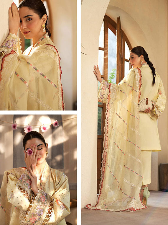 Maryam Hussain Luxury Lawn Collection2025 (L25-01 Lemon Garden)