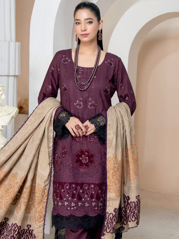 Aneeqa peach leather velvet patch 3D embroidered Collection (D-02)
