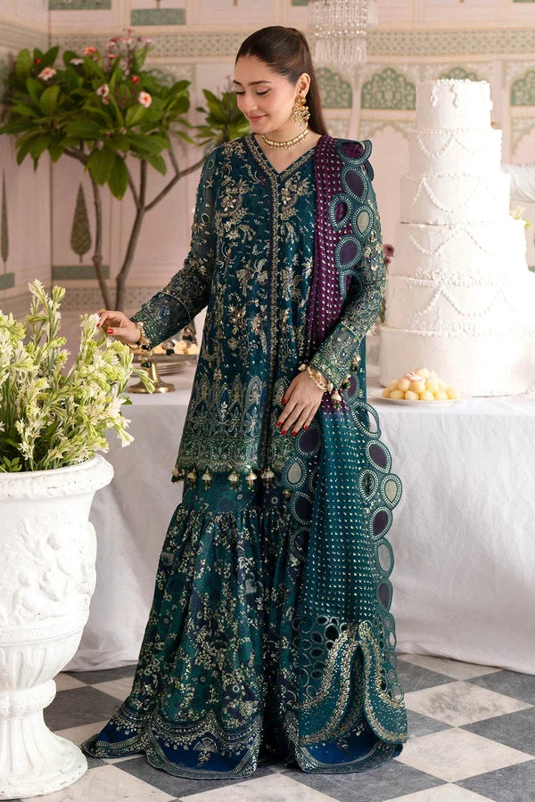 Luxury Embroidered Chiffon Formal Suit with Printed Silk Trouser