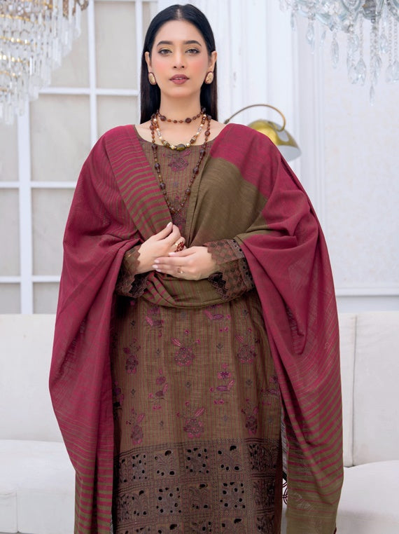 Tulip luxury embroidered slub khaddar Collection by Riaz Arts (D-01)