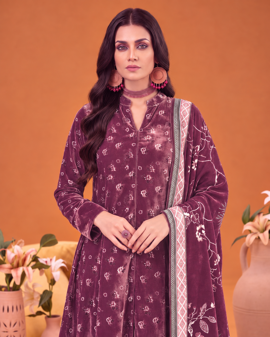 Riaz Arts Mahees Luxury Winter Digital Printed Velvet Suit