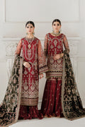 Luxury 10-Piece Embroidered Net & Velvet Unstitched Suit | Neckline Patch, Velvet Sleeve & Front Back Patches | Embroidered Net Dupatta & Silk Trouser | Premium Women's Festive Wear