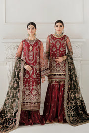 Luxury 10-Piece Embroidered Net & Velvet Unstitched Suit | Neckline Patch, Velvet Sleeve & Front Back Patches | Embroidered Net Dupatta & Silk Trouser | Premium Women's Festive Wear