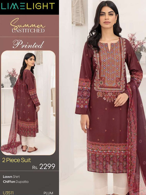 Limelight Printed Lawn Collection 2025 Vol-01 (U3511 Plum)