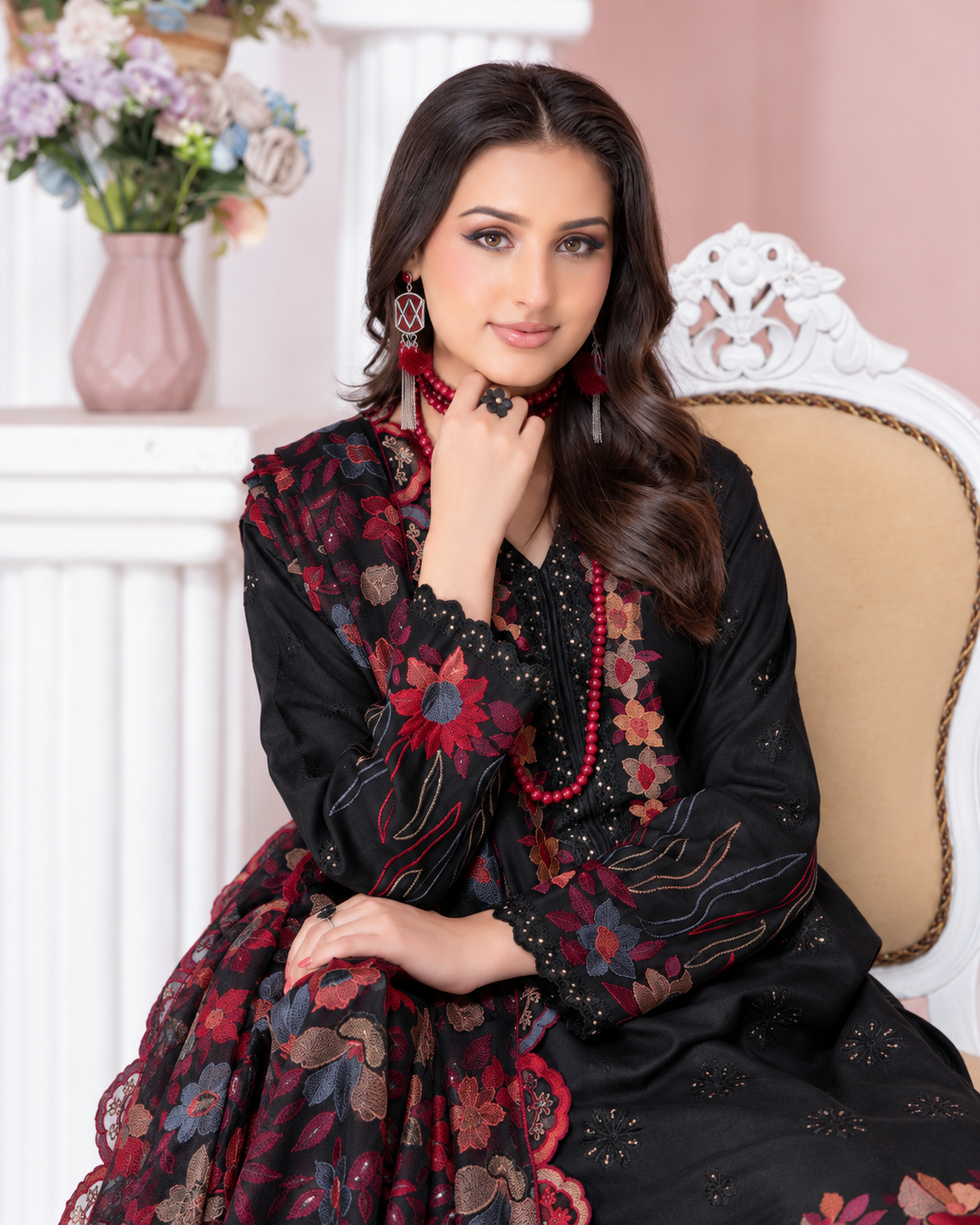 Riaz Arts Kamyar Luxury Winter Embroidered Wool Touch Peach Suit