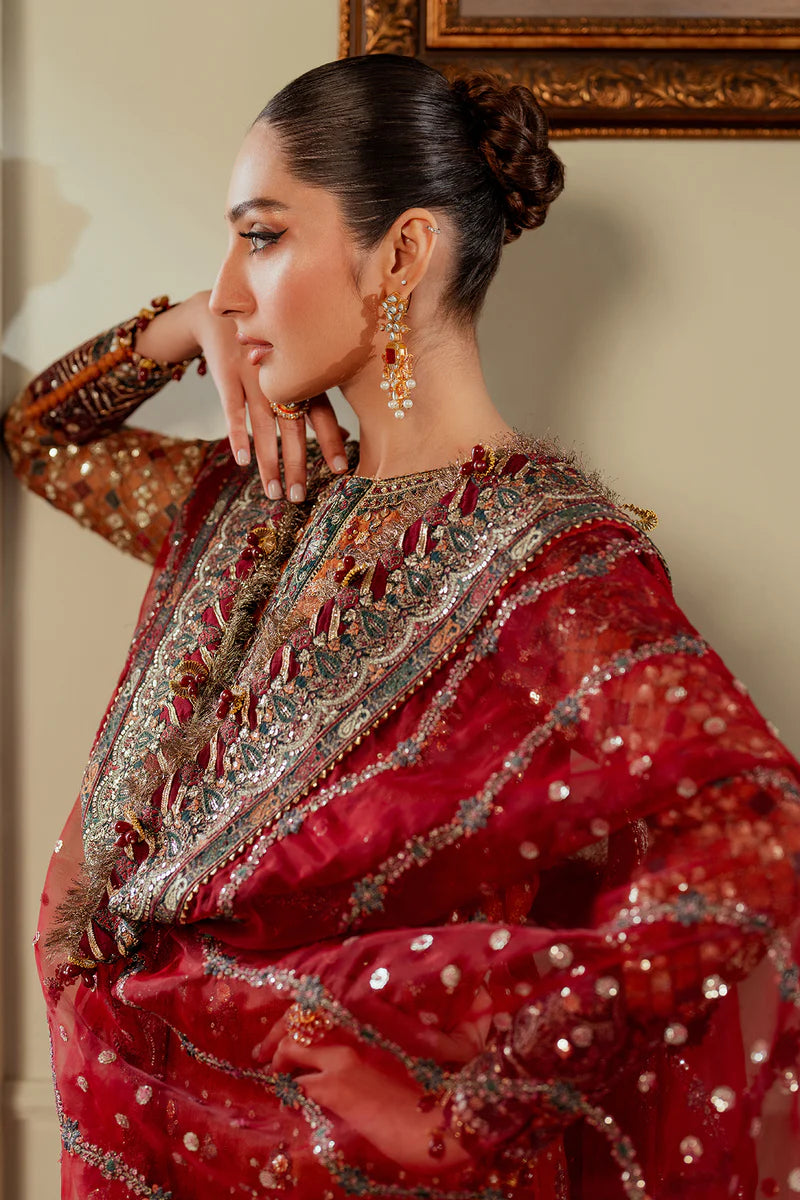 Luxury Embroidered 18-Piece Bridal Outfit | Zari Net, Organza & Silk with Velvet Borders – Full Suit with Dupatta & Trouser