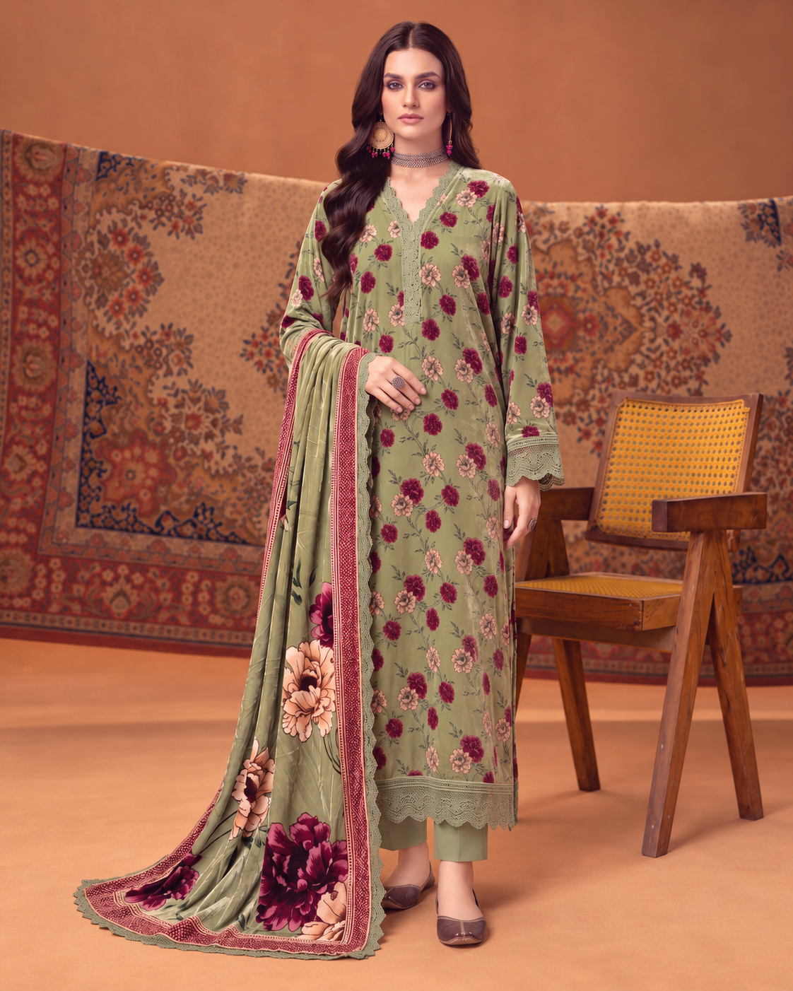 Riaz Arts Mahees Luxury Winter Digital Printed Velvet Suit