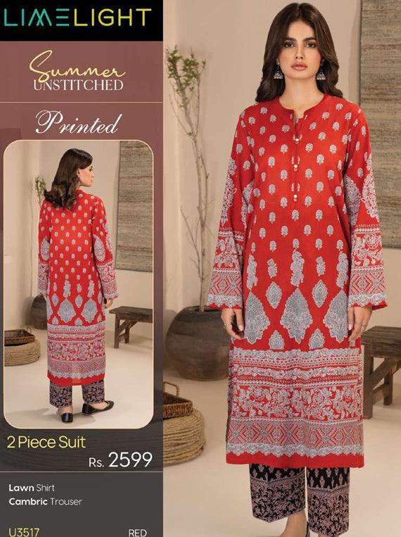 Limelight Printed Lawn Collection 2025 Vol-01 (U3517 Red)