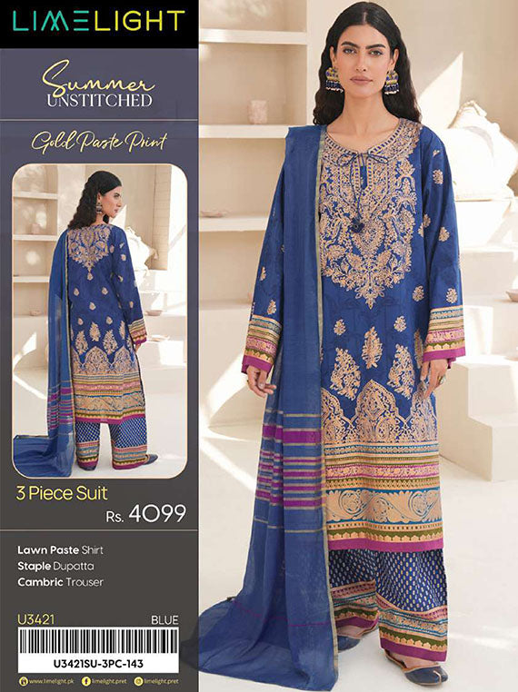 Limelight Printed Lawn Collection 2025 Vol-02 (U3421 Blue)