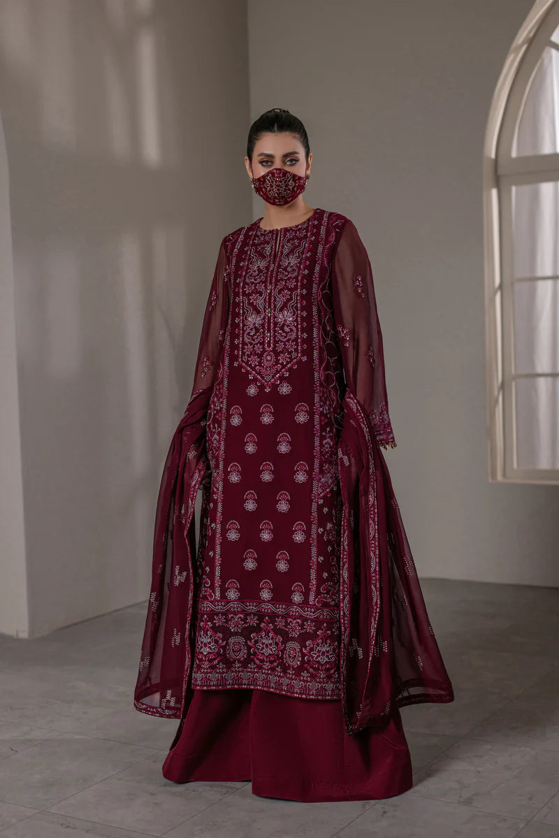 Embroidered Chiffon 3-Piece Suit with Organza Border & Chiffon Dupatta