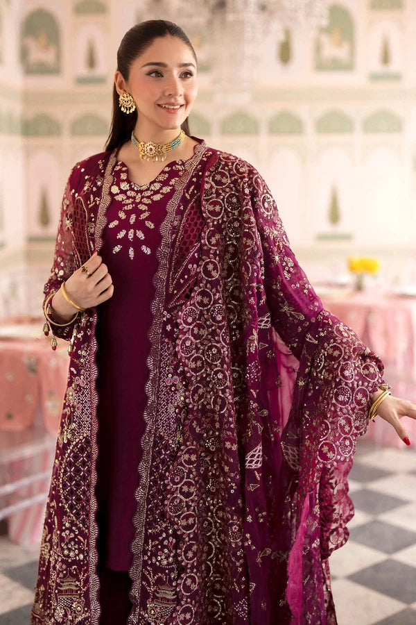 Luxury Embroidered Chiffon Applique Formal Suit with Hand Embellishments