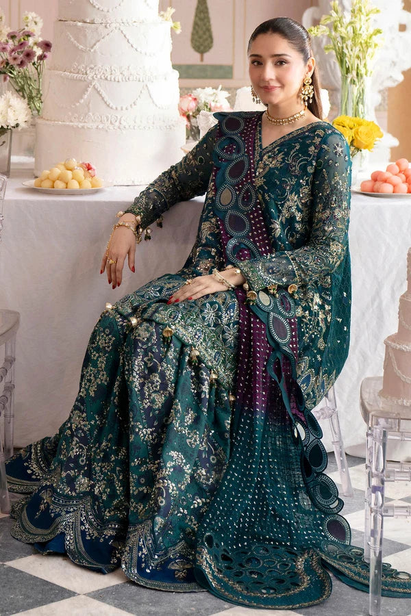 Luxury Embroidered Chiffon Formal Suit with Printed Silk Trouser