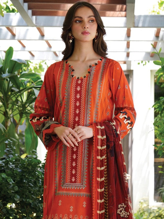 Meerak Summer wine Lawn Collection 2025 (Scarlet)