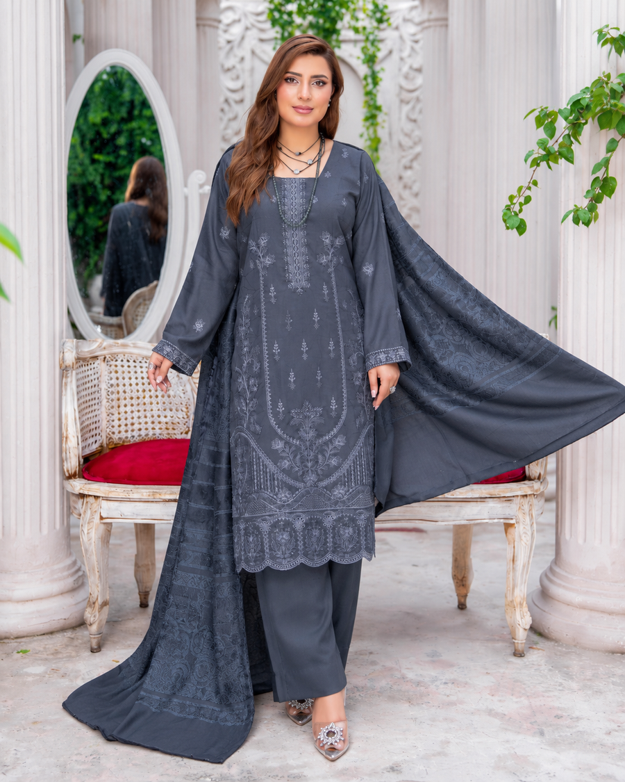 Riaz Arts Musfirah Luxury Winter Embroidered Wool Touch Peach Suit