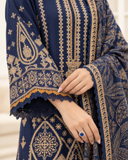 Mahveen by Johra Luxury Winter Embroidered Peach Leather Suit with Wool Shawl