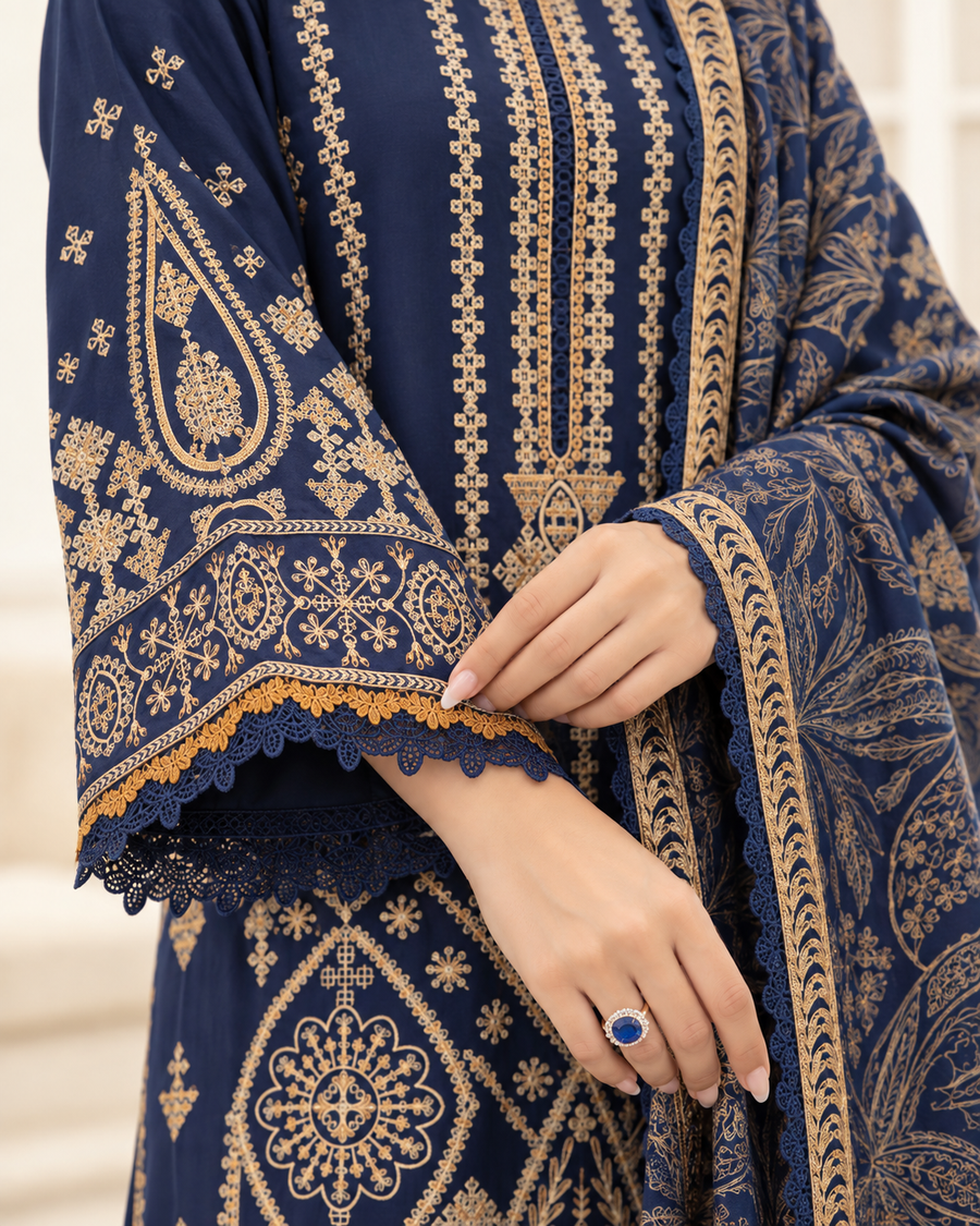 Mahveen by Johra Luxury Winter Embroidered Peach Leather Suit with Wool Shawl
