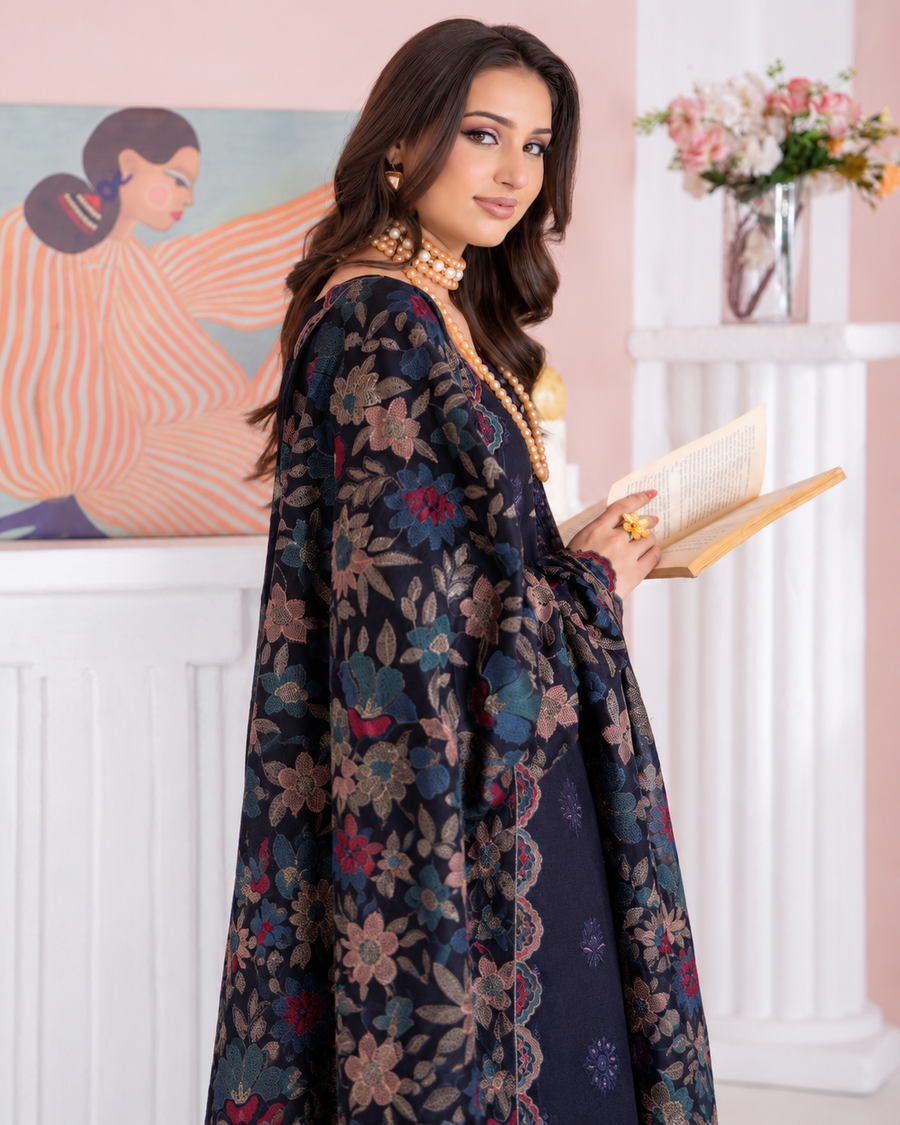Riaz Arts Kamyar Luxury Winter Embroidered Wool Touch Peach Suit