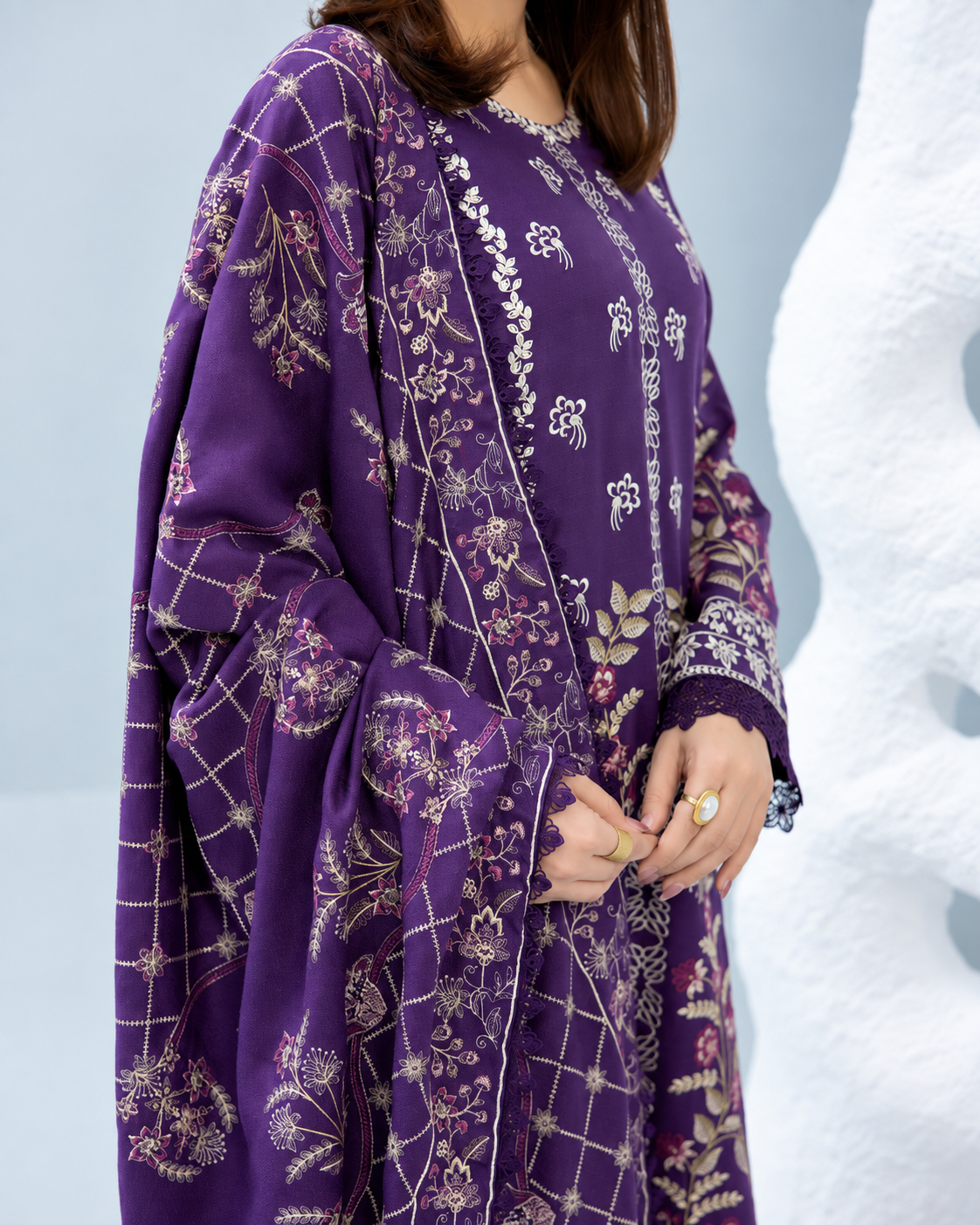 Zarnish by Johra Luxury Embroidered Winter Suit with Embroidered Wool Shawl
