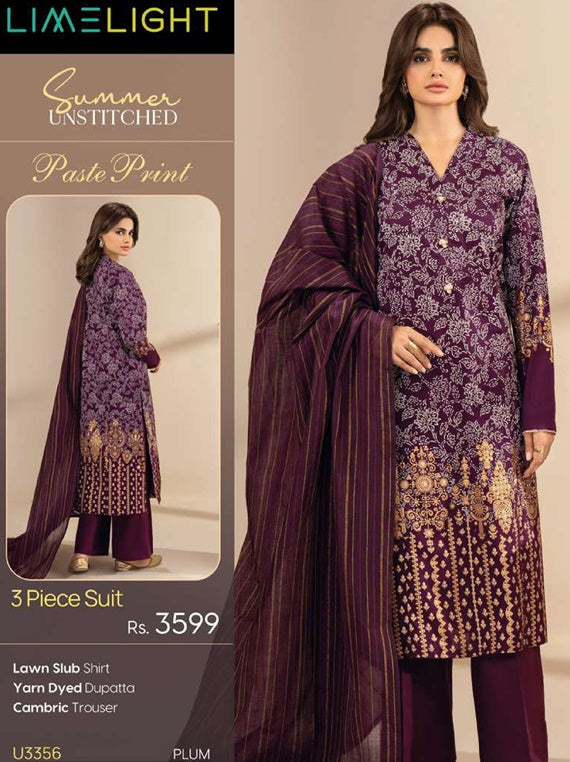 Limelight Printed Lawn Collection 2025 Vol-01 (U3356 Plum)