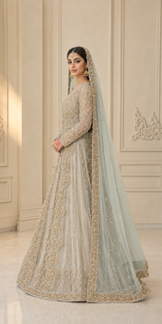Light Mint Green Open-Style Cora Dabka Wedding Maxi – Ready to Wear