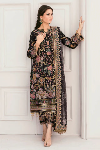 Embroidered Raw Silk & Velvet 9-Piece Unstitched Suit With Organza Patches, Embroidered Net Dupatta & Raw Silk Trousers