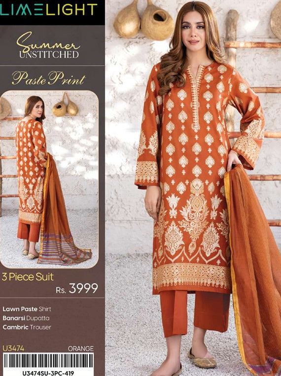 Limelight Printed Lawn Collection 2025 Vol-01 (U3474 Orange)