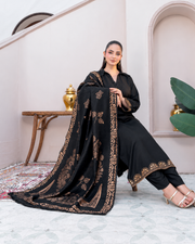 Riaz Arts Deedar Wool Touch Peach Suit with Banarsi Jacquard Wool Shawl