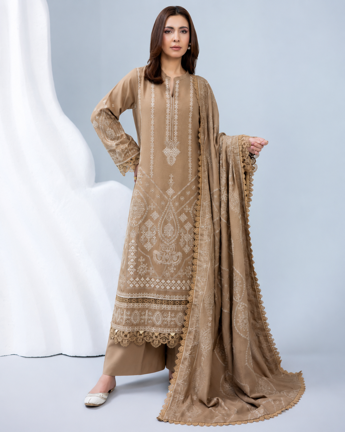 Zarnish by Johra Luxury Embroidered Winter Suit with Embroidered Wool Shawl