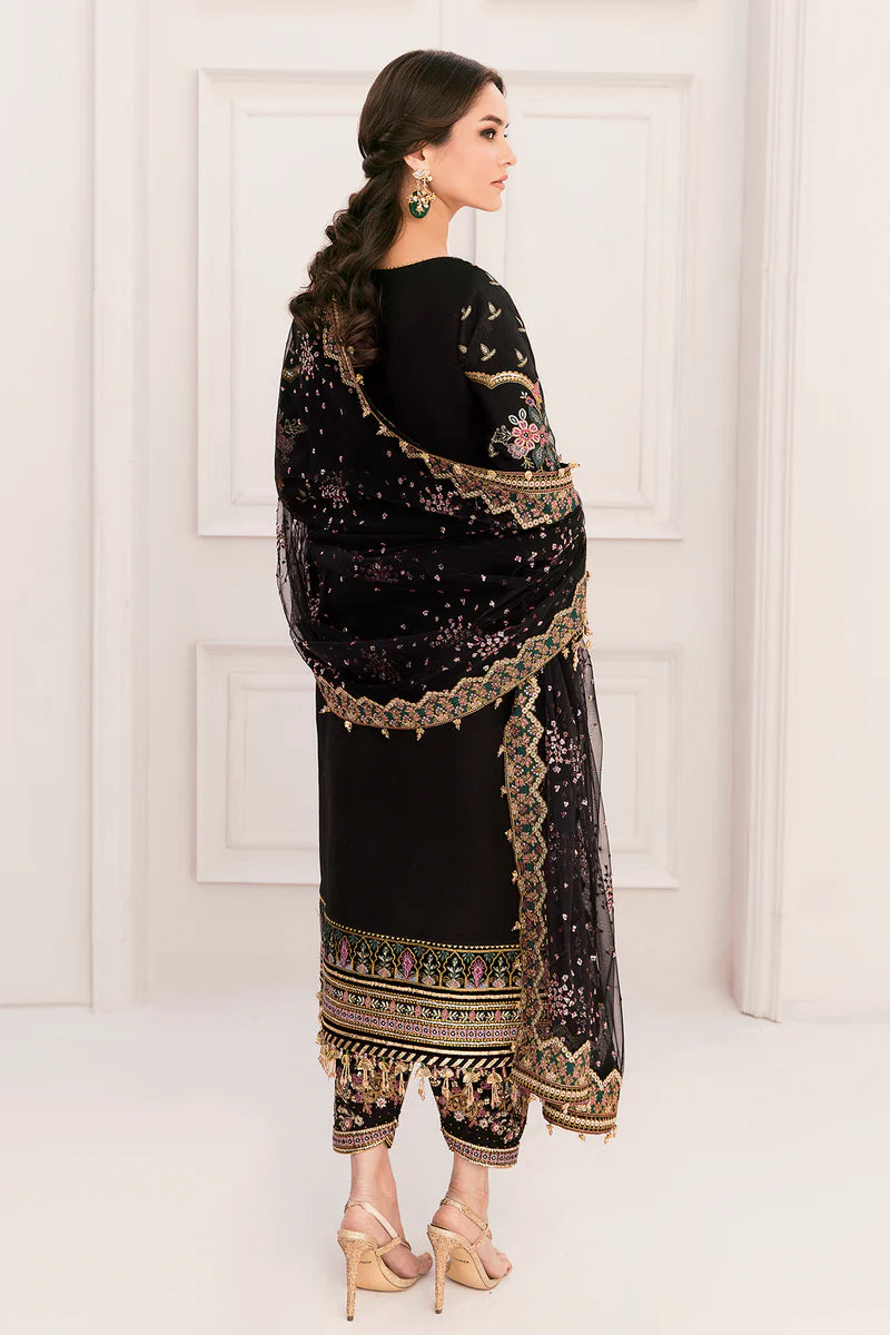 Embroidered Raw Silk & Velvet 9-Piece Unstitched Suit With Organza Patches, Embroidered Net Dupatta & Raw Silk Trousers