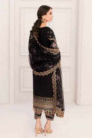 Embroidered Raw Silk & Velvet 9-Piece Unstitched Suit With Organza Patches, Embroidered Net Dupatta & Raw Silk Trousers