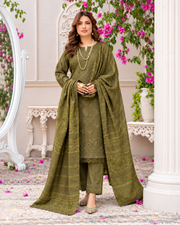 Riaz Arts Musfirah Luxury Winter Embroidered Wool Touch Peach Suit