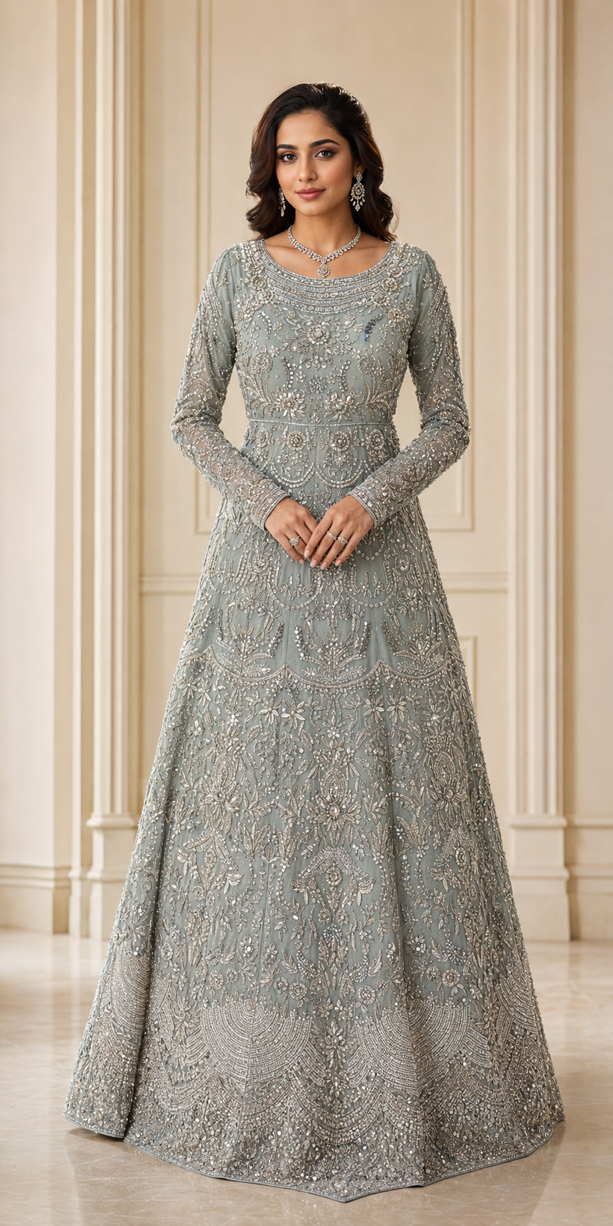 Silver Sage Handmade Cora Dabka Maxi Dress for Wedding – Ready to Wear