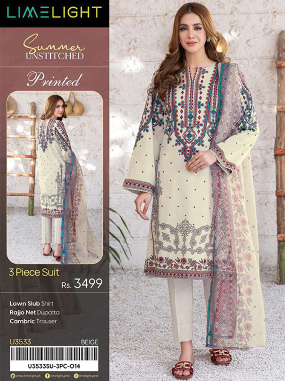 Limelight Printed Lawn Collection 2025 Vol-01 (U3533 Beige)